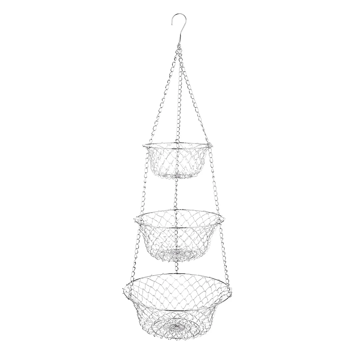 2X 3 Tier Fruit Basket, Vegetable Basket Chain Hanging Space Saving Fruits, Plants Storage Basket