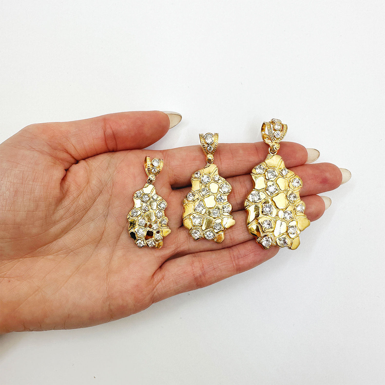 10K Yellow Gold Simulated Diamond Nugget Pendant 1.5