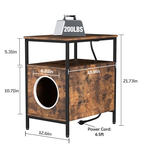 Wood Cat End-Table with Charging Station - Modern Living Room Side Table and Cozy Cat Table Furniture with Cat Hole Design,13