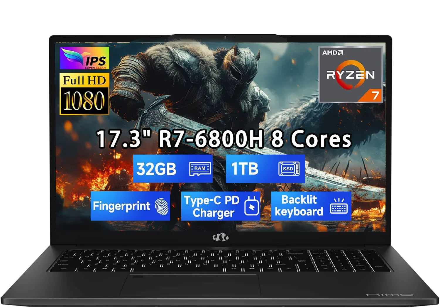 17.3" IPS FHD-Gaming-Laptop, AMD Ryzen 7 6800H 32GB DDR5 RAM 1TB SSD (Beat i7-12700H Up to 4.7GHz) AMD Radeon 680M GPU-Computer with 100W Type-C Backlit Keyboard Fingerprint