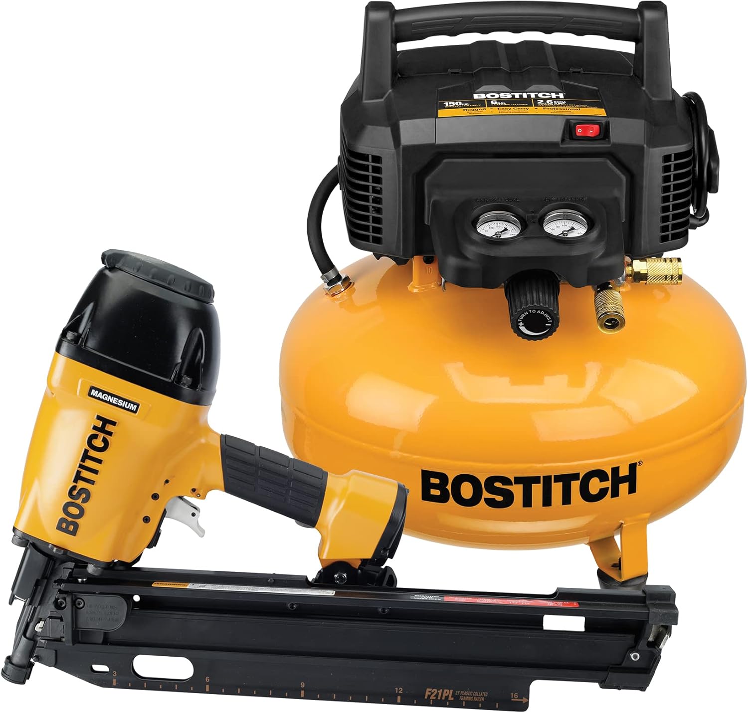 BOSTITCH Pancake Air Compressor, Oil-Free, 6 Gallon, 150 PSI (BTFP02012)