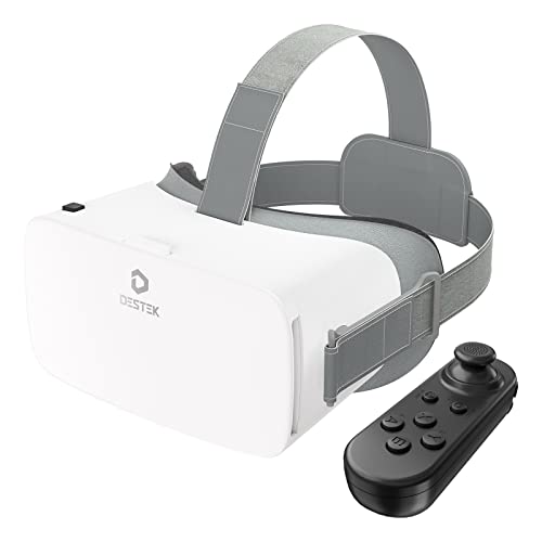 DESTEK V5 VR Headset for Phone with Controller, Anti-Blue Eyes Protected HD Lenses, 110&deg; FOV Virtual Reality Headsets VR Goggles for iPhone 16/15/14/13/12/11, Samsung, Android - White