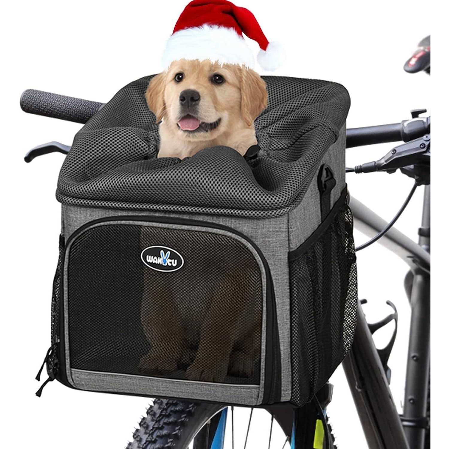Wakytu Dog Bike Basket Carrier Pet Bicycle Front Carrier Backpack for Bike Riding Foldable Removable - Pet Supplies online store