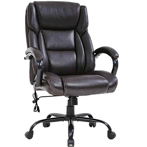 Big and Tall Office Chair 500lbs Ergonomic PU Leather Executive Office Chair w/Built-in Massage Lumbar Support Thick Padding Headrest & Padded Armrest, High Back Computer Desk Chair for Home Office