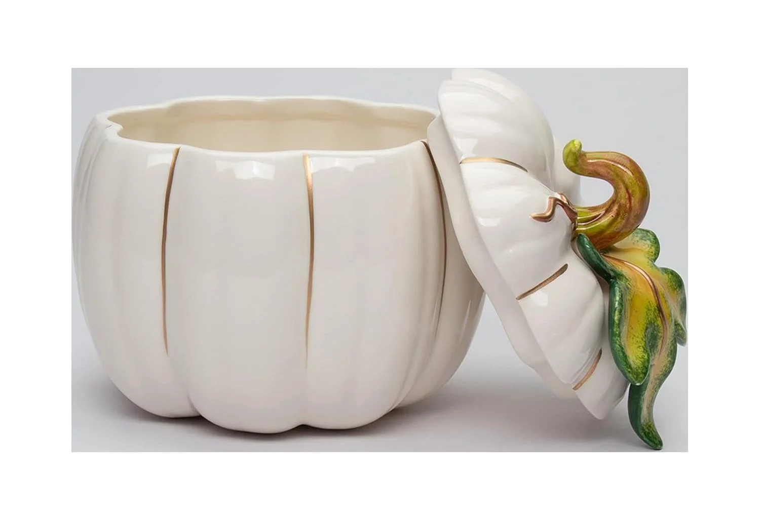 Fine Ceramic Thanksgiving Harvest White Pumpkin Cookie Candy Jar, 6-5/8