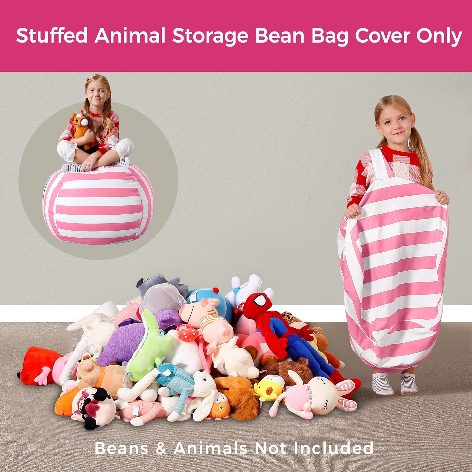Aubliss Stuffed Animal Bean Bag Storage Chair, Beanbag Covers Only for Organizing Plush Toys, Turns into Bean Bag Seat for Kids When Filled, Medium 32