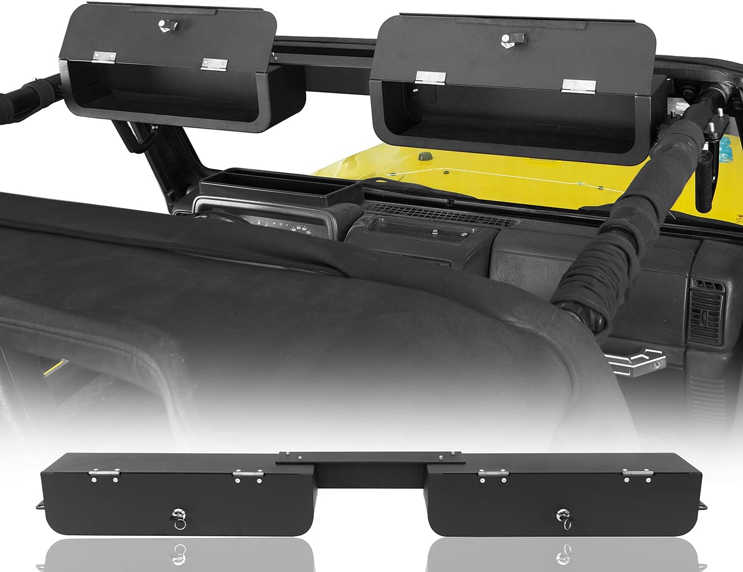 Hooke Road Wrangler Overhead Lock Box Front Seat Interior Console Storage for Jeep Wrangler TJ 97-06