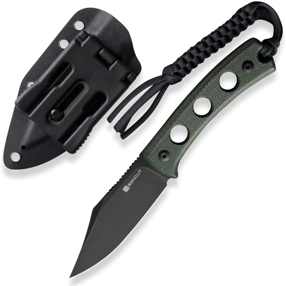 SENCUT Waxahachie Fixed Blade Knife , Full Tang Clip Point Satin 9Cr18MoV Blade with G10 Handle , Kydex Sheath, Waist T-clip for EDC Survival&nbsp;Hunting Camping Outdoor Everyday Carry SA11A