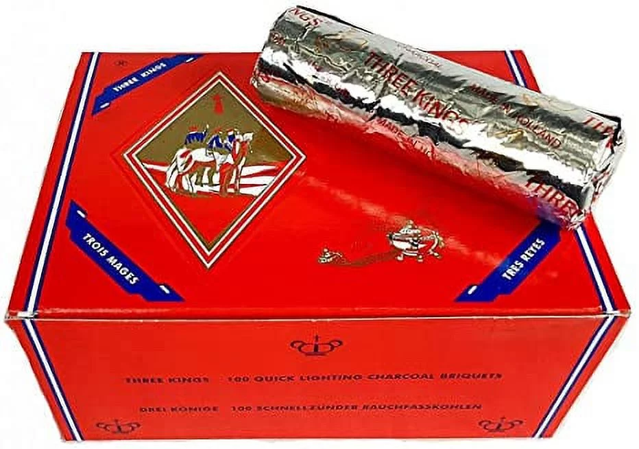 THREE KINGS CHARCOAL,  100 Quick lighting charcoal Briquettes 40mm