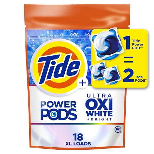 Tide Power PODS Plus Ultra OXI White and Bright Laundry Detergent, 45 Count, Advanced Stain Removal and Whitening Power