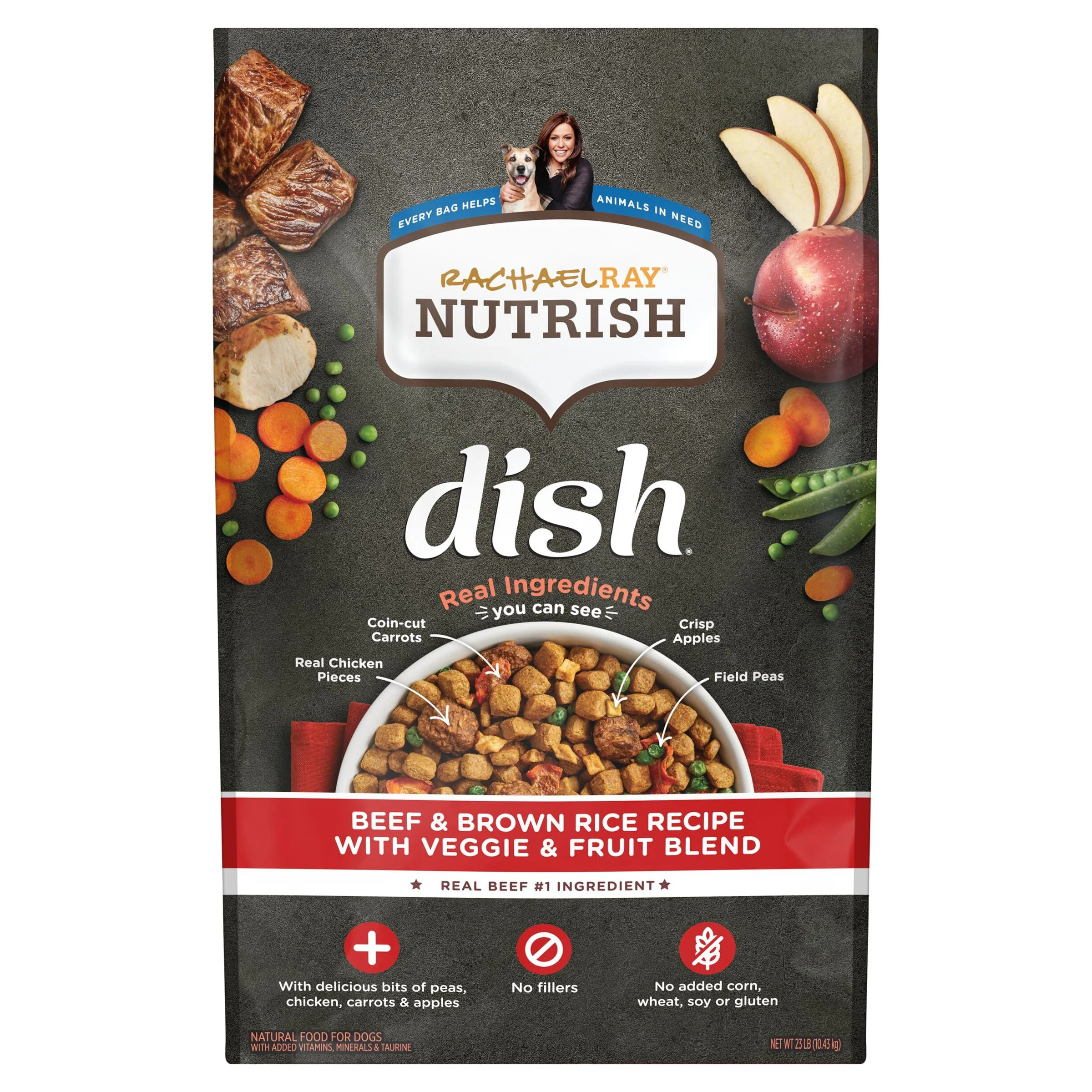 Rachael Ray Nutrish Dish Dry Dog Food, Beef & Brown Rice Recipe With Veggie & Fruit Blend, 23 lb. Bag