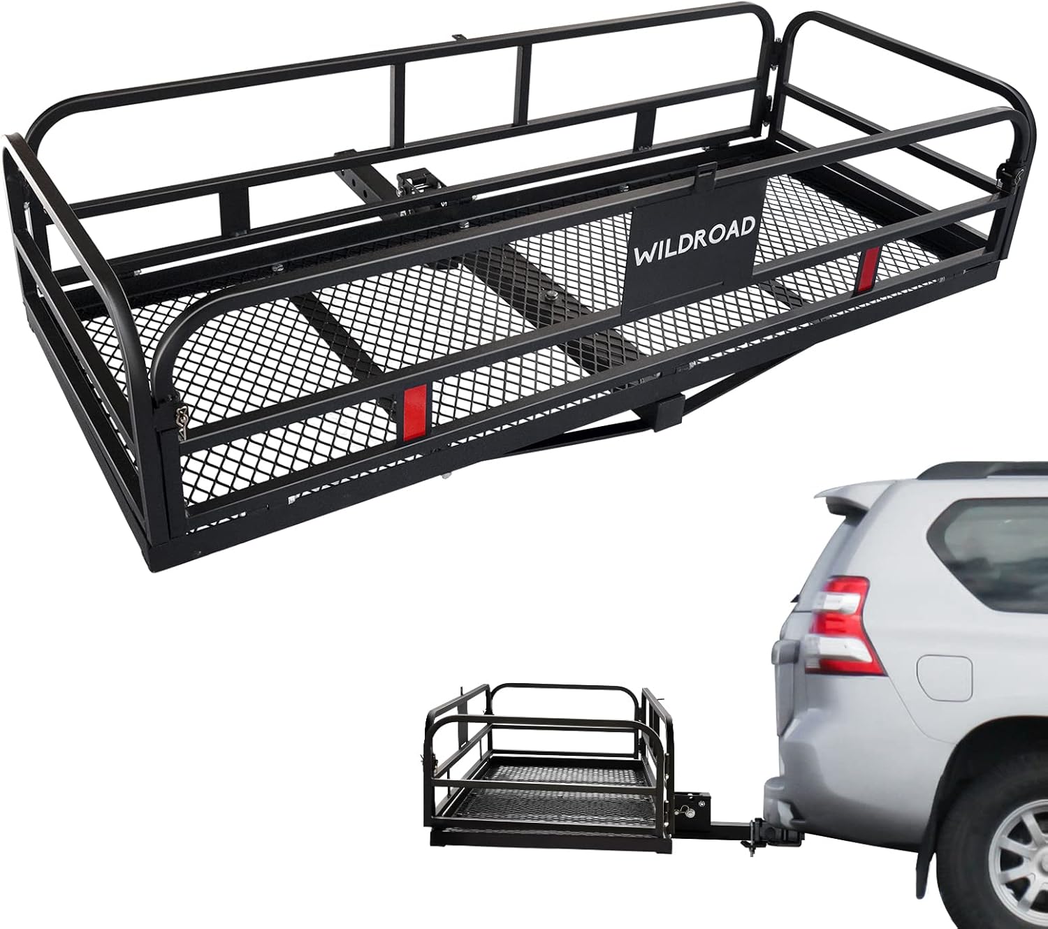 Wildroad Hitch Mount Cargo Carrier Basket 500 LBS Folding Vehicle Cargo Baskets 60