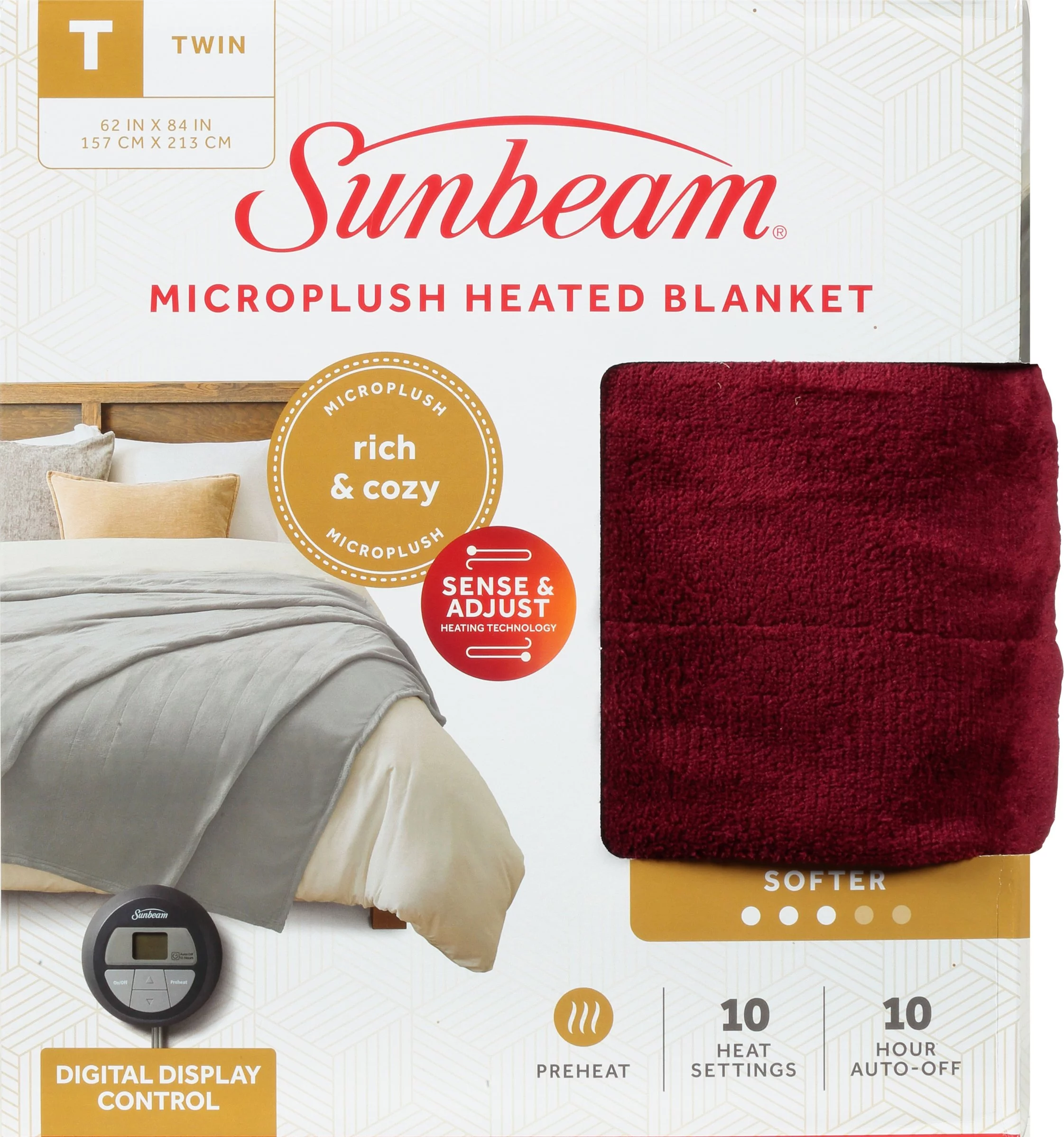 Sunbeam Electric Blanket, Twin, Garnet, Plush