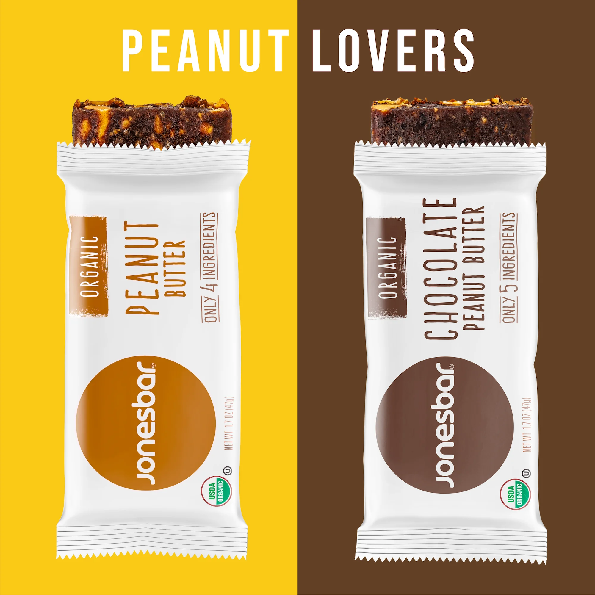 JONESBAR (Peanut Lovers, 12 Count (Pack of 1)), USDA Organic Fruit & Nut Bar, Non-GMO, Kosher, Vegan, Gluten Free, Simple Snack Bar
