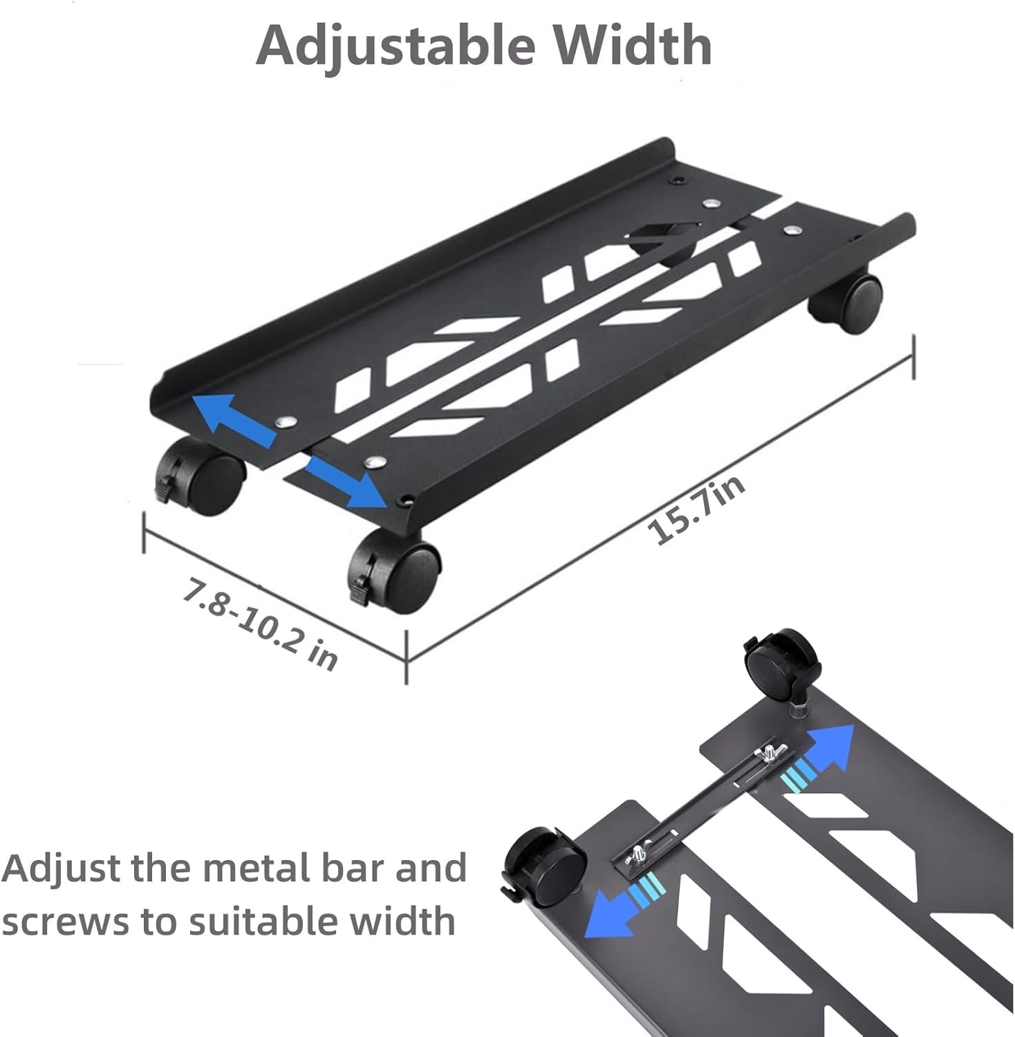 MEGREZ PC Tower Stand, Computer Tower Stand with 4 Locking Caster Wheels, Adjustable Steel Computer Tower Stand CPU Stand PC Holder for Home & Office, Comes with Cable Sleeve and Clip, Black