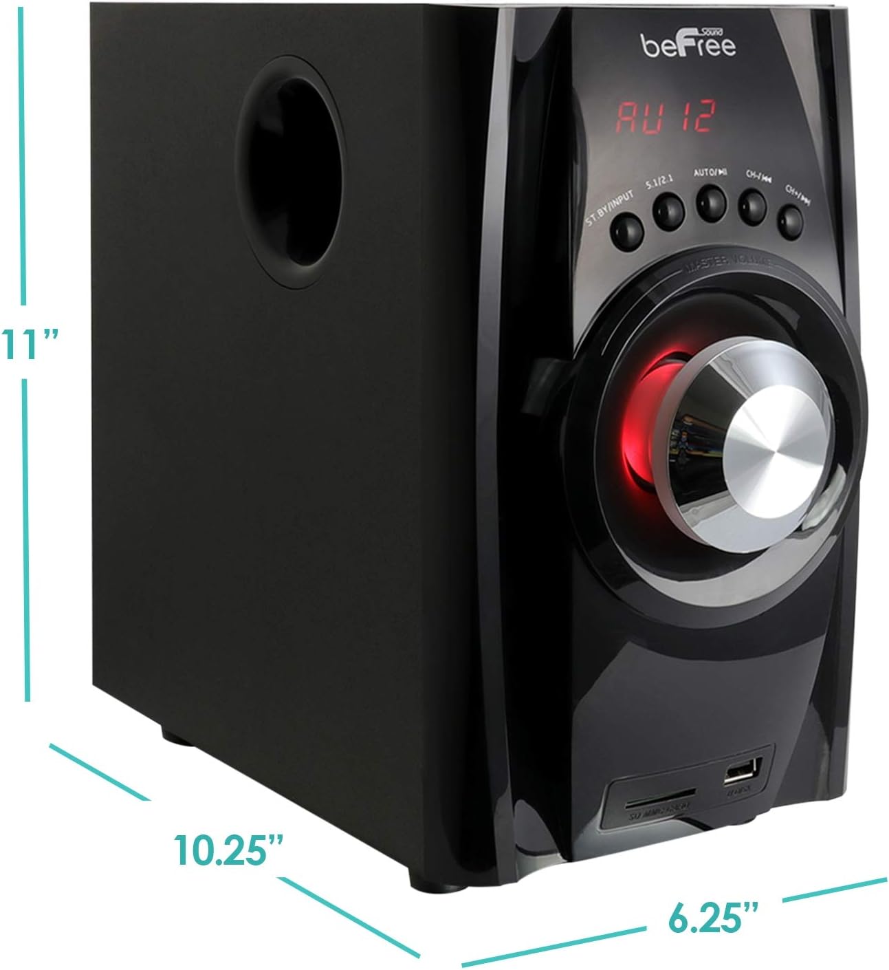 Be Free Sound 5.1 Channel Surround Sound Bluetooth Speaker System in Red with Remote Control, FM Radio, 4