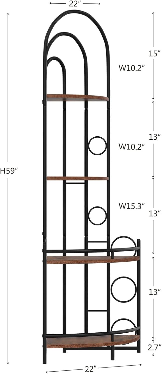 4 Tier Rustic Wood and Metal Corner Shelf Stand, Vintage 59