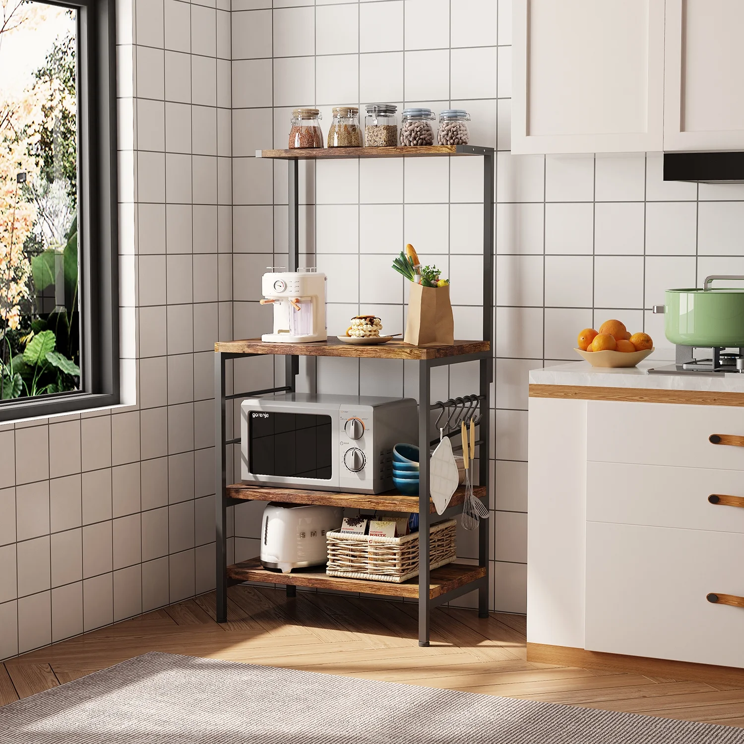 Monvane Kitchen Baker's Rack Storage Shelf Microwave Cart Oven Stand Coffee Bar,Rustic Brown