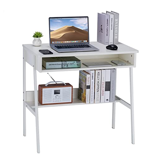 Computer Desk Small Desk with Storage Space Wood Desk Corner Desk W31.5*D19*H29.5 Writing Table Study Desk Work Station Gaming Desk Study Table Small Desk Home Office Bedroom White