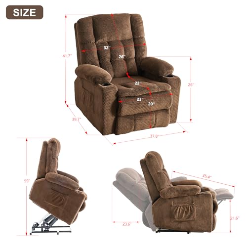 Recliner Chair, Power Lift Chair for Elderly with Massage and Heating, Ergonomic Lounge Chair with 2 Cup Holders Side Pockets, Single Sofa with Remote Control USB Port for Living Room