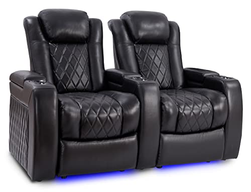 Valencia Tuscany Home Theater Seating | Premium Top Grain Italian Nappa 11000 Leather, Power Reclining, Power Lumbar Support, Power Headrest (Row of 4 Loveseat Center, Dark Chocolate)