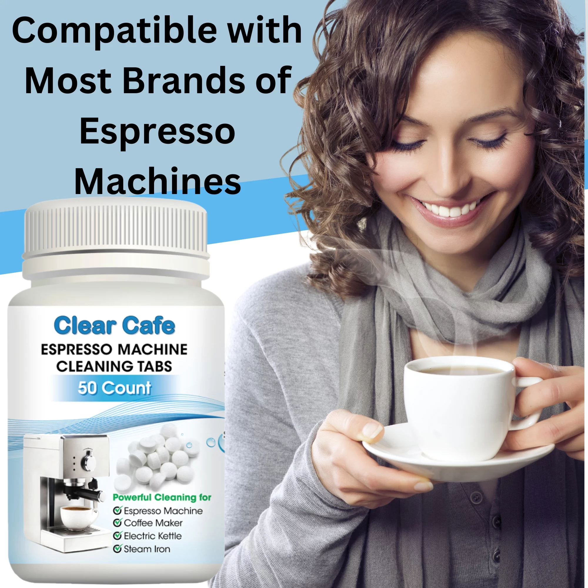 Clear Cafe Espresso Machine Cleaning Tablets 100 Count Compatible with Breville, Jura, and More