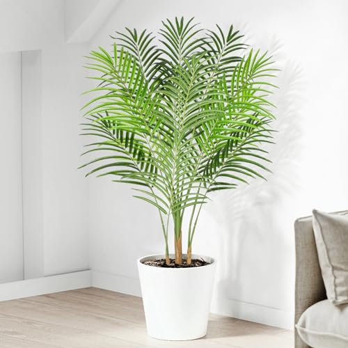 5ft Artificial Palm Tree Indoor Plant Tall Fake Tropical Paradise Palm Tree in Pot with Real Bark Design Faux Areca Palm Tree for Home Office Living Room Bedroom Farmhouse Modern Decor 1pcs