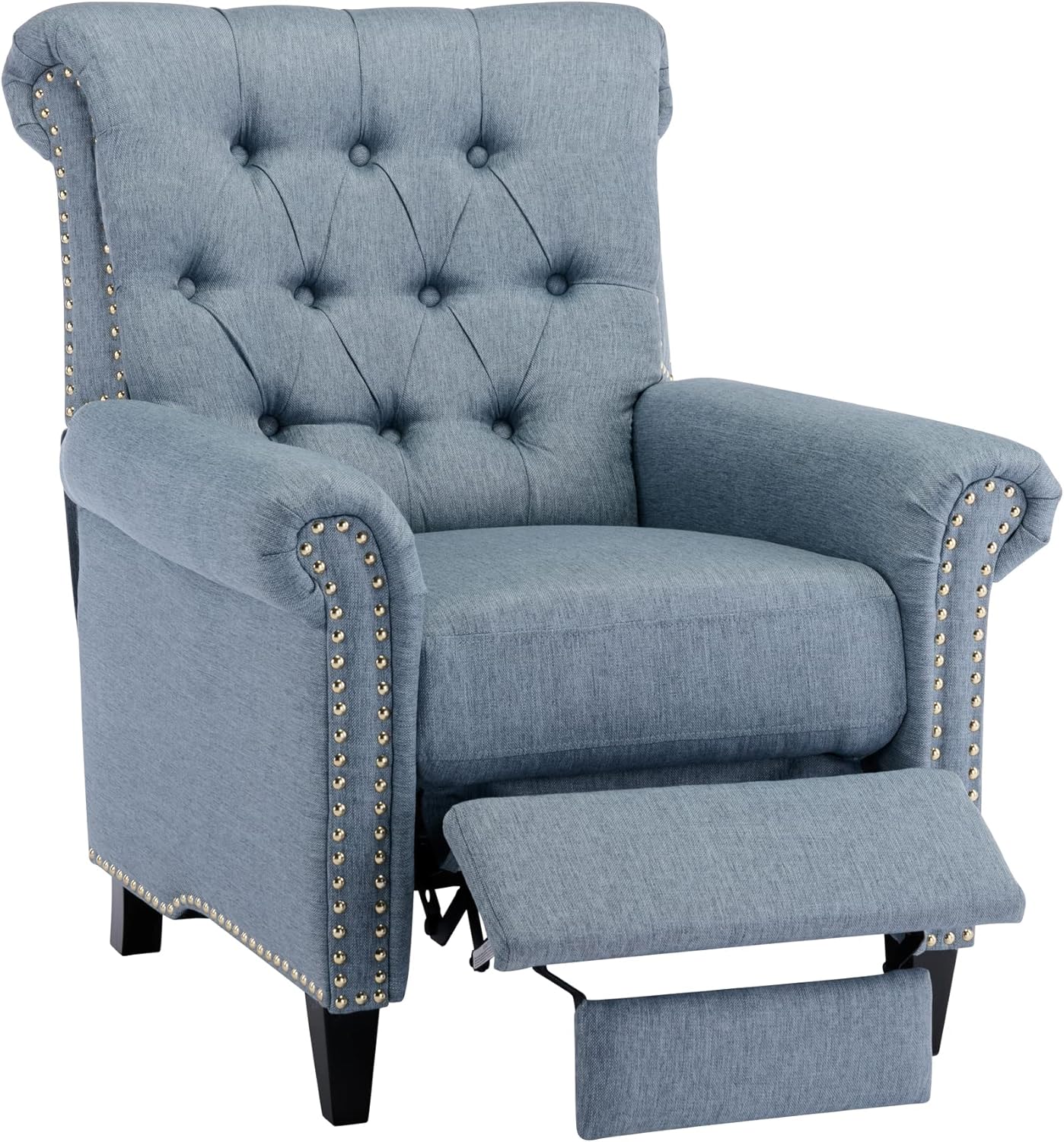 Pushback Recliner Chair, Linen Tufted Armchair Push Back Recliner with Rivet Roll Armrest, Single Sofa Accent Chair for Living Room and Bedroom