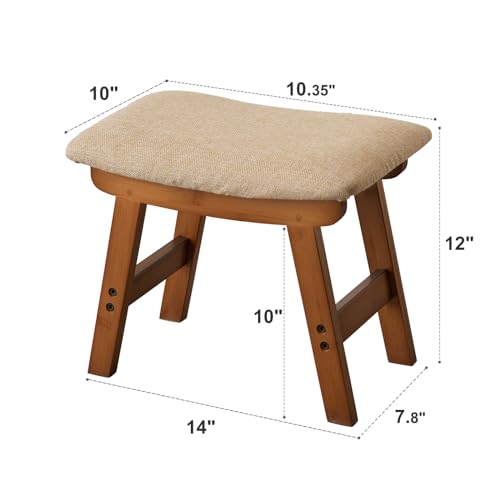 Foot Stool,Ottoman and Footstool,Small Sofa Foot Rest,Bamboo Foot Stool Under Desk,Extra Seating for Living Room, Bedroom and Kitchen (Black stool legs - Beige surface)