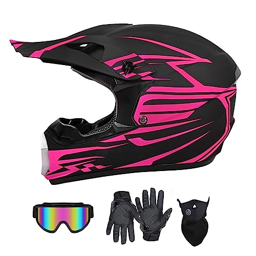 Youth Adult Motocross Dirt Bike Helmet DOT Approved ATV Motorcycle Full Face Helmet Kids Four-Wheeler Offroad Street MX Helmet with Gloves,Goggles,Face Shield 4-Piece Set