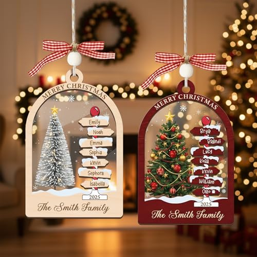 Personalized Christmas Wooden Ornaments 2025 with Family Names, Custom Xmas Ornament for Tree, Unique Personalized Ornament Gifts for Family, Christmas Keepsake 1