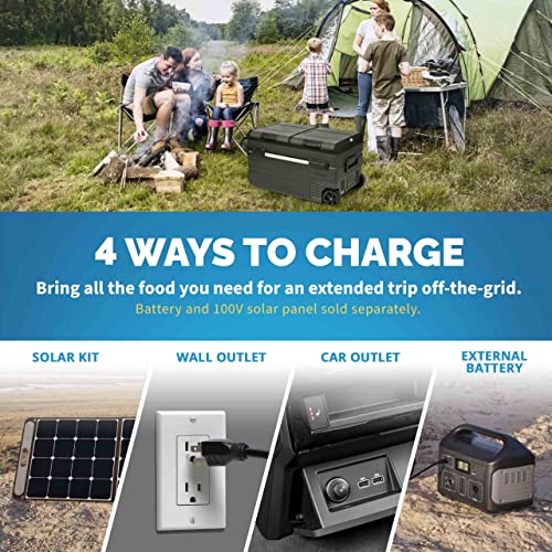 Newair Portable 80 Qt. Electric Car Camping Cooler with 4 Battery Protection Modes, Dual Zone Fridge and Freezer Storage, Retractable Handle, Outdoor Wheels and Rugged Construction