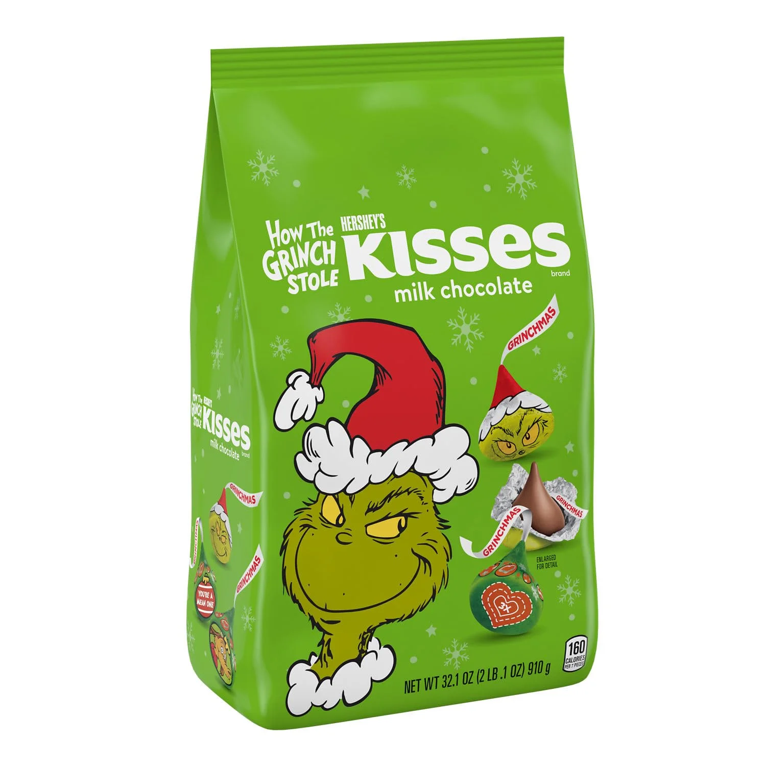 Hershey,S Kisses Grinch Milk Chocolate, Christmas Candy Bag, 32.1 Oz