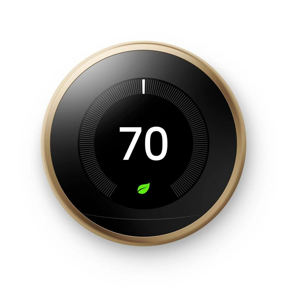 Google Nest Learning Thermostat 3rd Gen in Brass and Nest Temperature Sensor, Gold