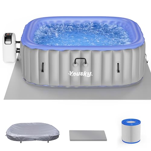 Inflatable Hot Tub 6-8 Person – Portable with 120 Bubble Jets, 42°C Heating & Filtration System, Durable PVC Material, Hot Tub Cover, 83