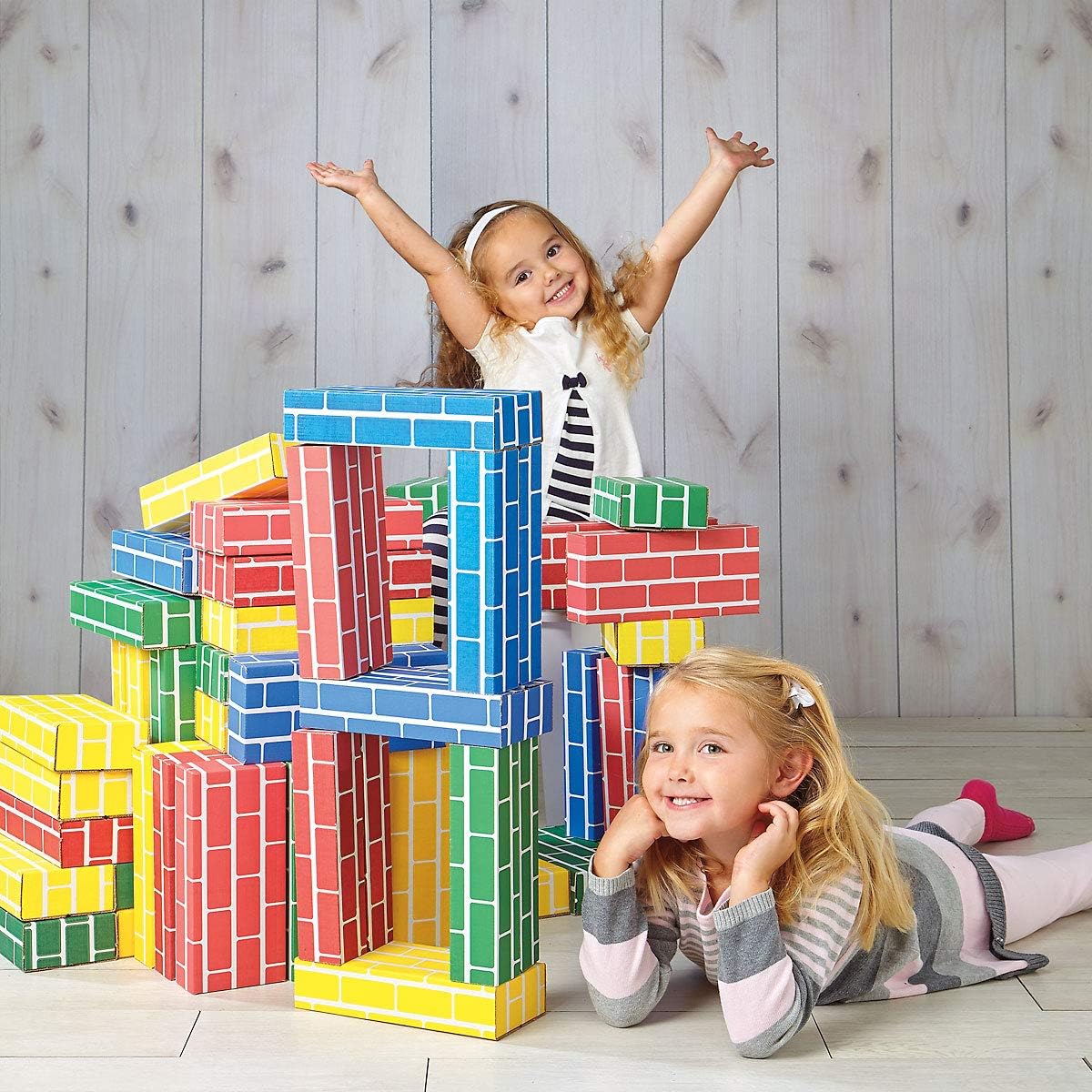 Lillian Vernon Primary Building Bricks- Kids Cardboard Bricks, Each 9 x 4 x 2 (Set of 24)