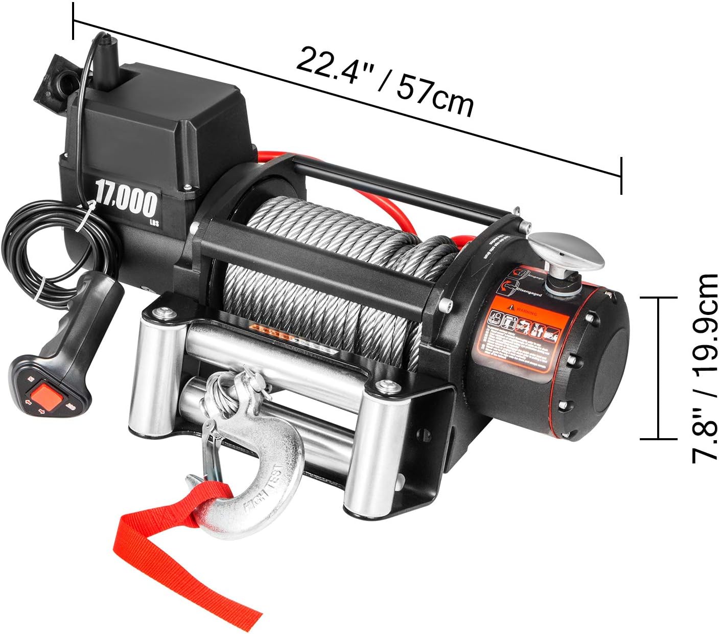 VEVOR Truck Winch 17000LBS, Steel Cable 12V Electric Winch with Wireless Remote Control, Powerful Motor for UTV ATV Jeep Truck and Wrangler