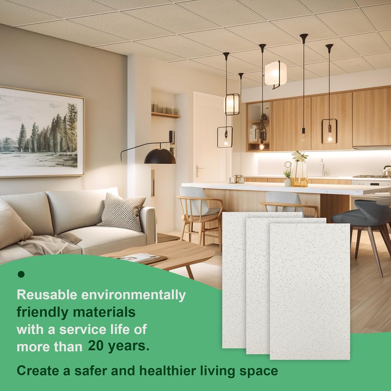 2ft x 4ft Printed Pro Ceiling Tiles - PVC Ceiling Panel 24 x 48in – Waterproof, Washable and Fire-Rated - High-Grade PVC to Prevent Breakage-Package of 10 Tiles