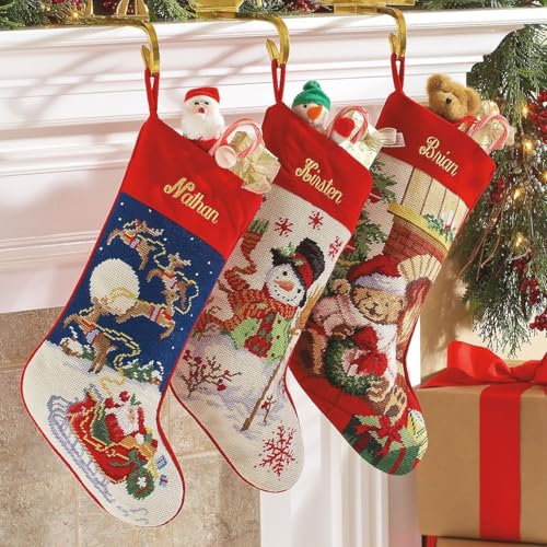 Lillian Vernon Santa Personalized Heirloom Christmas Needlepoint Stocking Stocking, 100% Wool, 9.5
