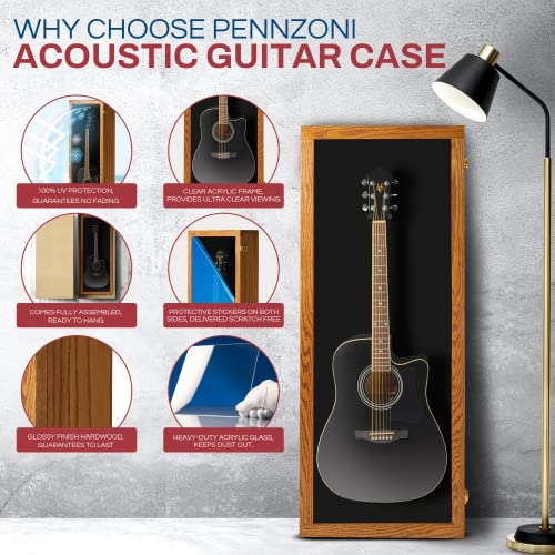 Acoustic Guitar Display Case - Acrylic Acoustic Guitar Case - Guitar Display Case Wall Mount, Guitar Wall Case Made from Hardwood Frame & Clear Acrylic | Natrual Oak