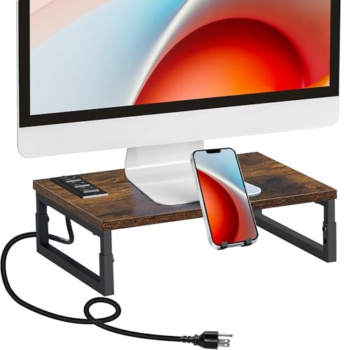 Monitor Stand Riser with Charging,Adjustable Computer Desk Organizer,Monitor Stand for Desk with Phone Holder,Desktop Stands Organizer for Laptop Computer/PC/Printers