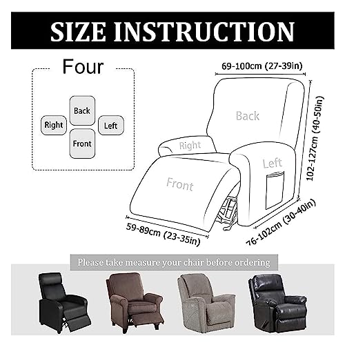 Stretch 4 Pieces Recliner Slipcover, Jacquard Thickening Recliner Chair Cover Lazy Boy Chair Covers with Side Pocket Anti-Slip Decor Recliner Cover with Elastic Furniture Protector (Coffee)