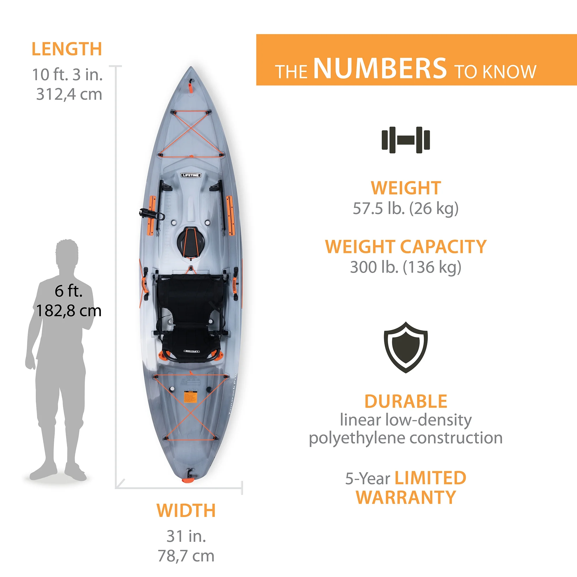 Lifetime Tamarack Pro 123 inch Sit-on-Top Kayak, Eclipse Fusion (91058)