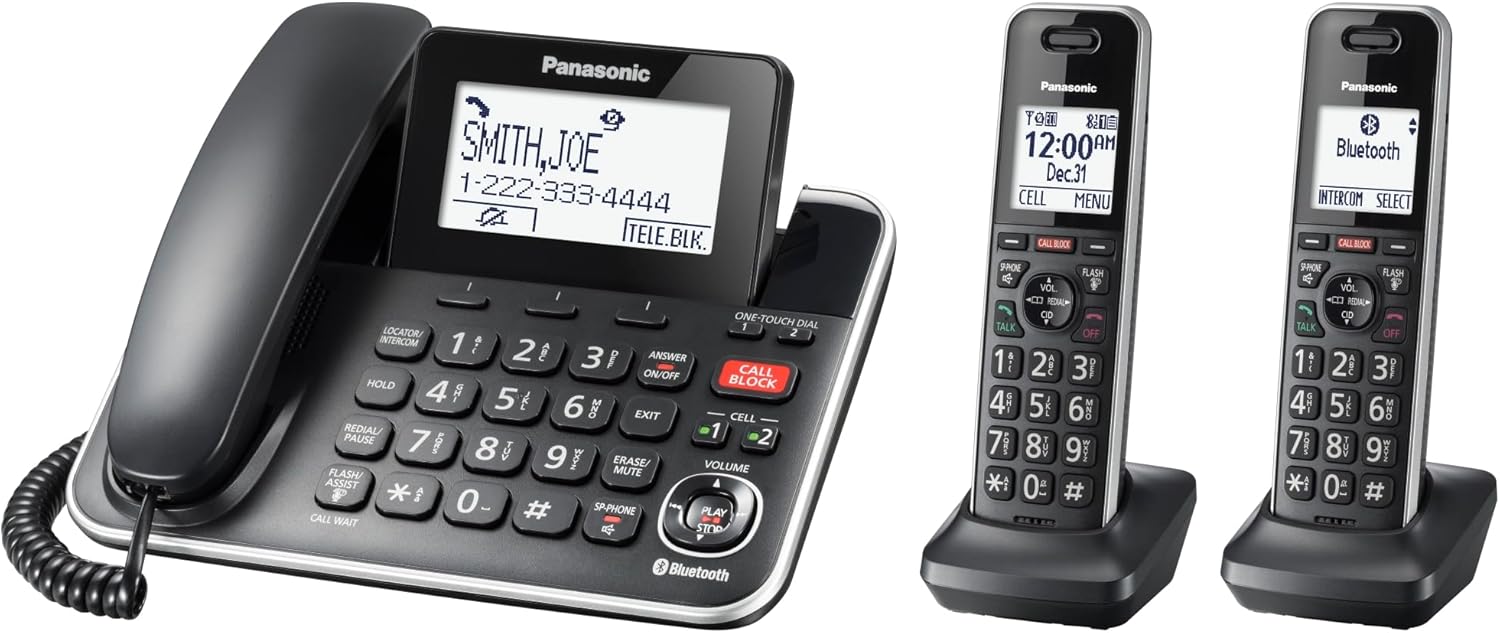 Panasonic® LinktoCell Dect 6.0 Expandable Corded/Cordless Phone with Digital Answering System and Smart Call Blocker, KX-TGF882B