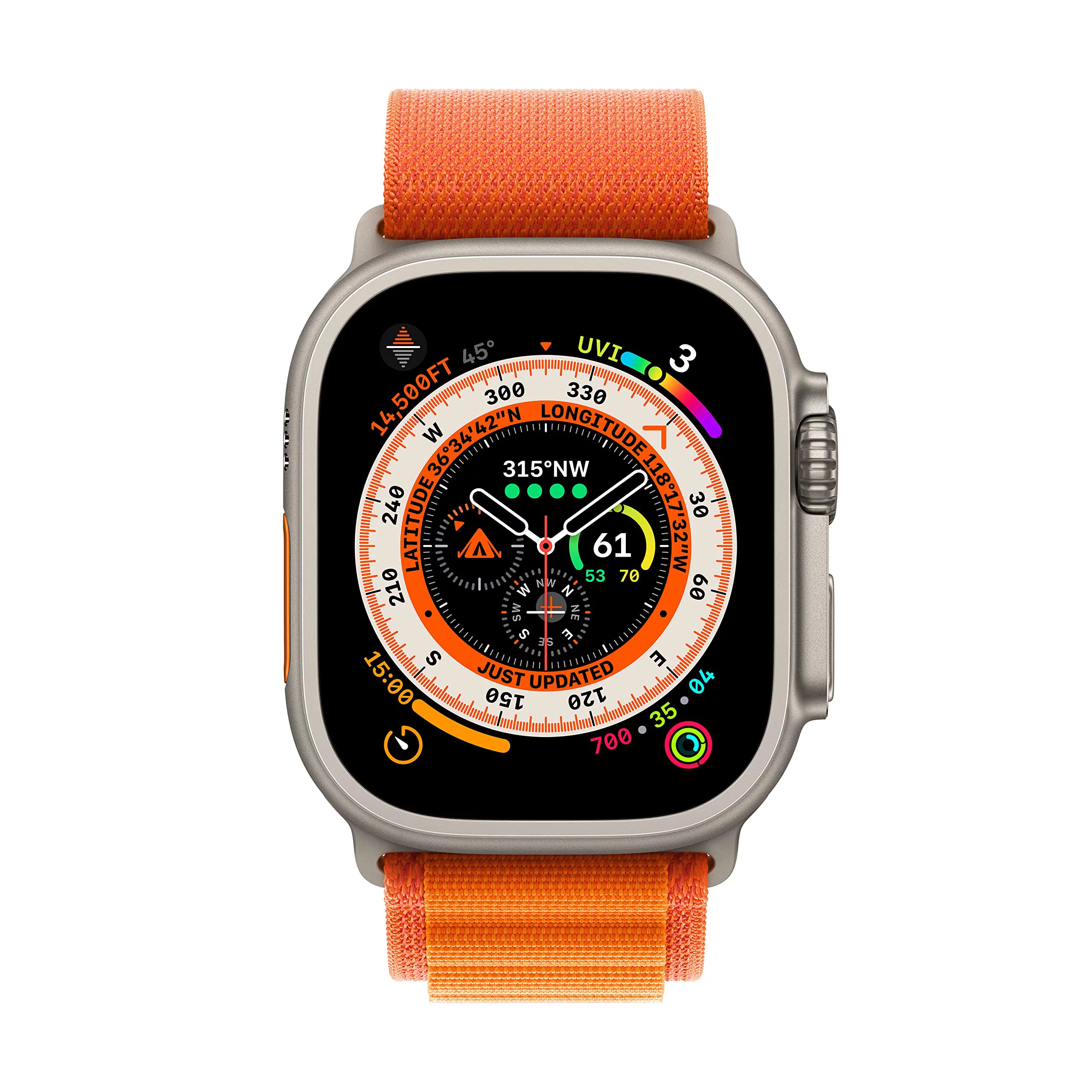 Apple Watch Ultra [GPS + Cellular 49mm] Smart Watch w/Rugged Titanium Case & Orange Alpine Loop Small.