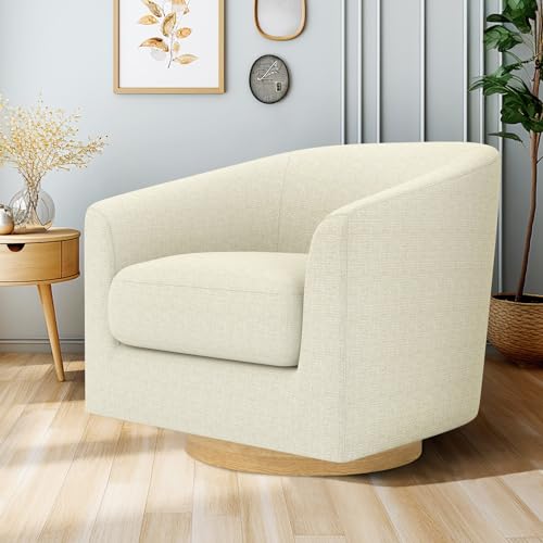 MUUEGM Swivel Accent Chair Armchair, Round Barrel Chairs Linen Fabric for Living Room Bedroom Walnut Brown