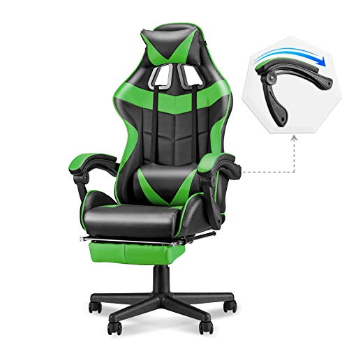 Soontrans White Gaming Chairs with Footrest,Ergonomic PC Computer Game Chair,Home Office Desk Chair with Headrest and Lumbar Support Gamer Chair for Adult