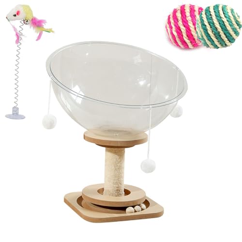 Space Capsule Cat Bed, Indoor Solid Wood Stand Stable Pets Bed Toy, All Seasons Universal Cat Activity Centre, Kitten Nest Pet Accessories for Cats/Kitten Cats (Color B, L)