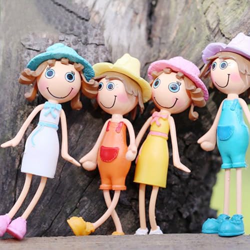 4PCS/Pack Miniature Girls Figurines for Fairy Garden Accessories Fairy Cake Topper Little People Figures for Mini Garden Decor Doll House Cupcake Decorations Micro Landscape Colorful