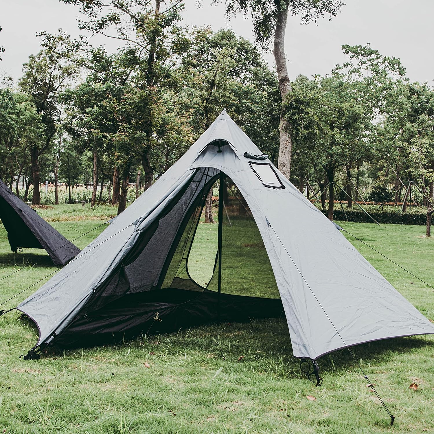 Tipi Hot Tent with Wood Stove Jack, Double Door Design with Removable Mesh Inner Tent for 1 Person Teepee Camping Tent 75D210T PU3000mm for Backpacking Hiking Fishing Canoeing Travel